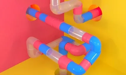Abstract digital artwork of colorful pipes